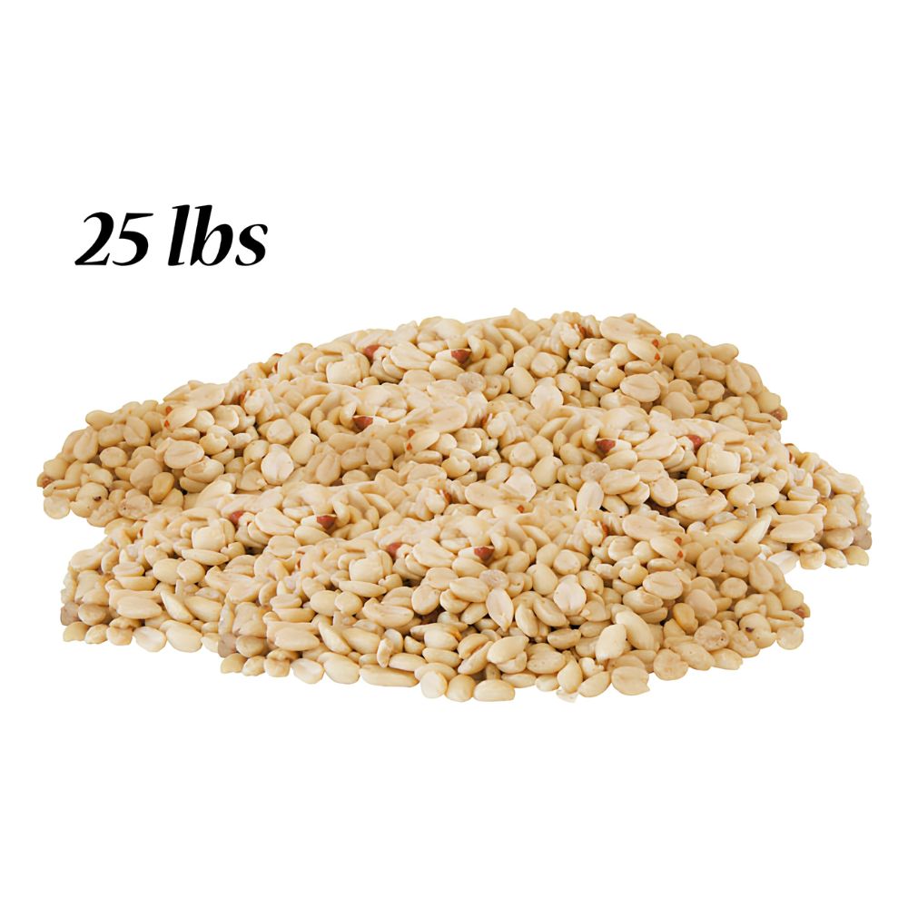 25 lbs per bag of peanut bird feed
perch & weather