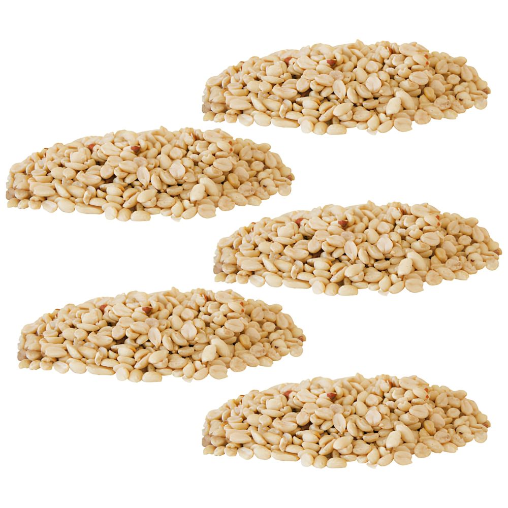 Showing 4 lumps of peanuts as bird feeds
perch & weather