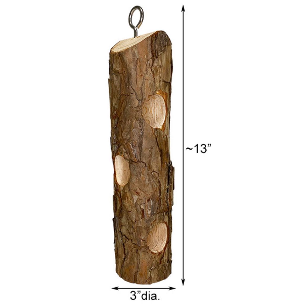 Wooden log with a hook on top, showing dimensions on a white background

perch & weather