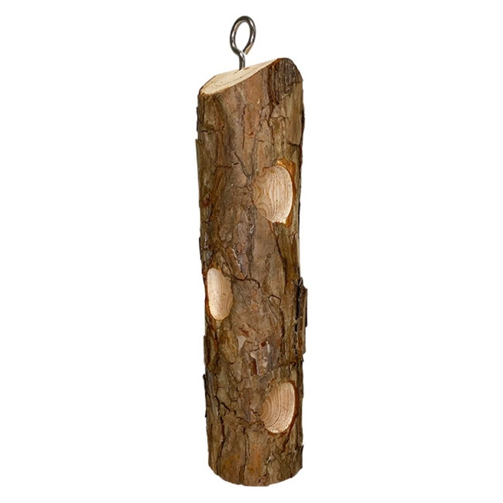 Wooden birdhouse with natural texture on a white background
perch & weather