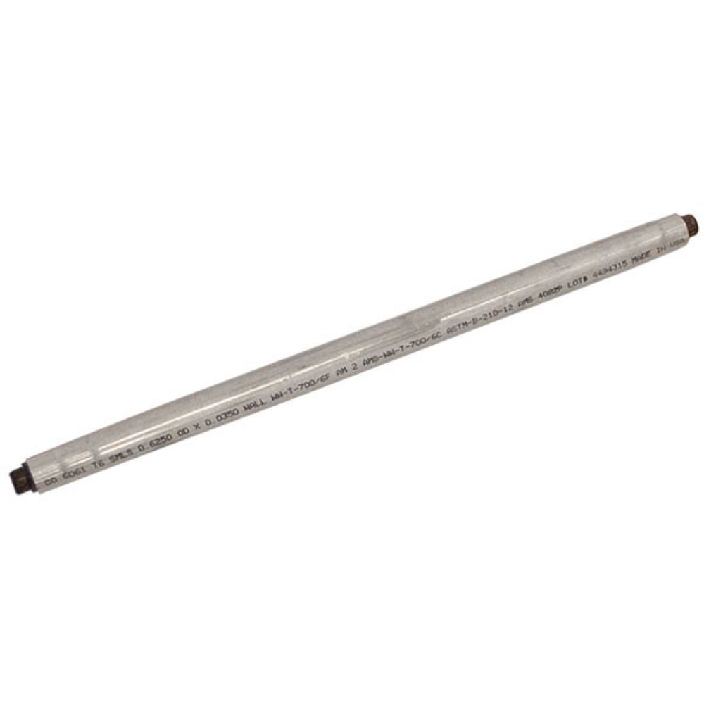 A long, thin cylindrical metal rod or tube with printed technical specifications and dark brown end caps, shown diagonally on a plain white background

perch & weather