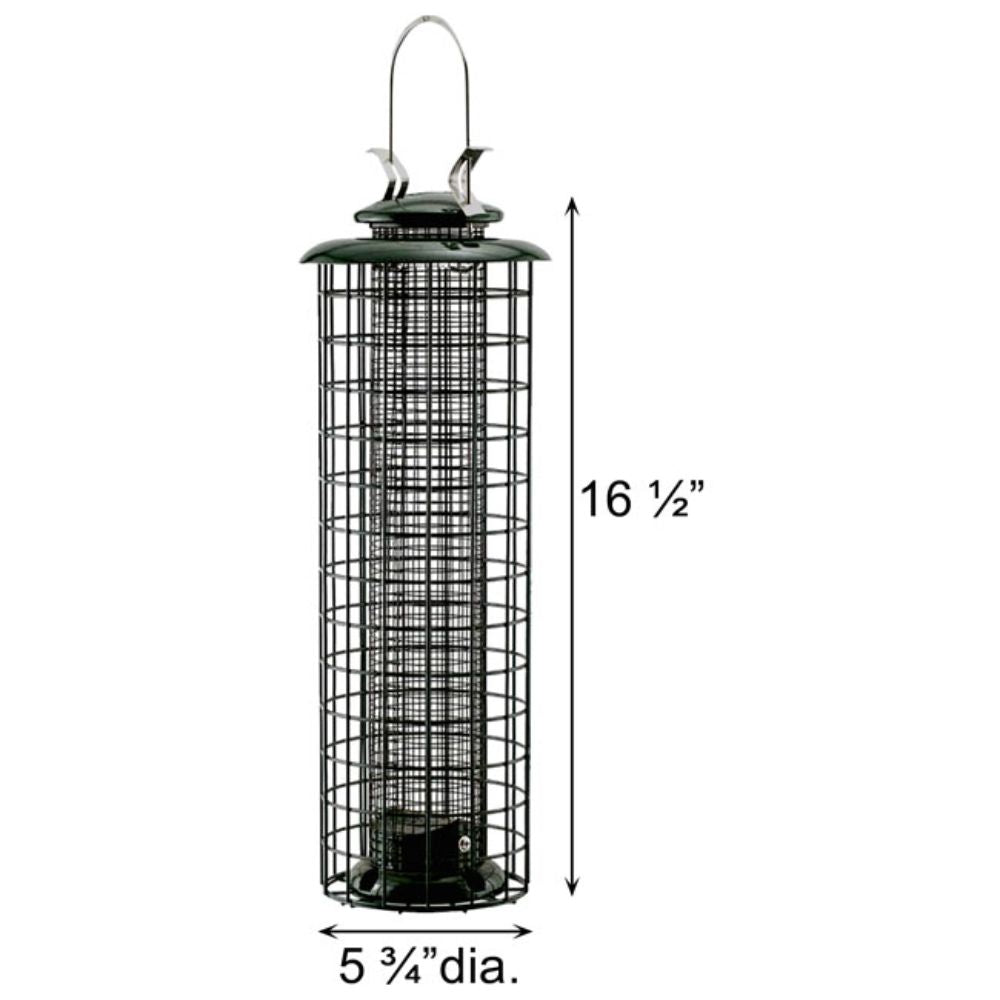 Showing the dimensions of the tube birdfeeder with 16.5" height and 5.75" diameter
perch & weather